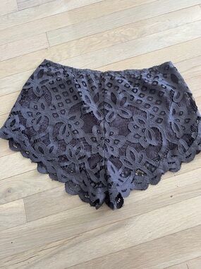 Lace Crochet Lounge Shorts - Charcoal Gray